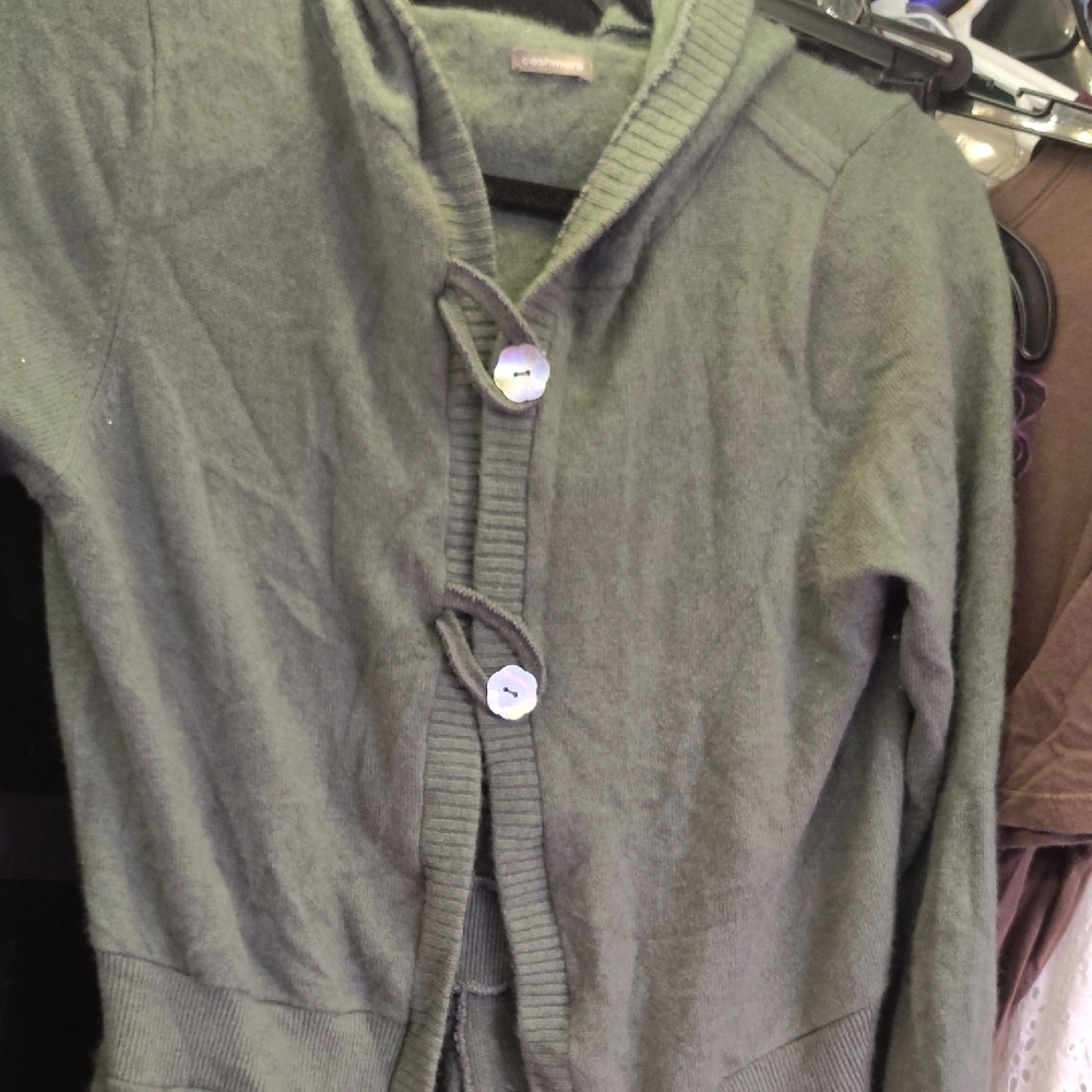Green Hooded Cardigan with Toggle Buttons